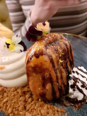 Strawberry filled doughnut with icecream at Unity Diner in East London