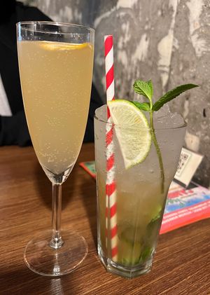 Surge 75 and lyres spiced mojito  at Unity Diner in East London