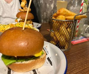 Classic cheese burger and fries  at Unity Diner in East London