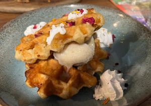 Ice cream waffles  at Unity Diner in East London