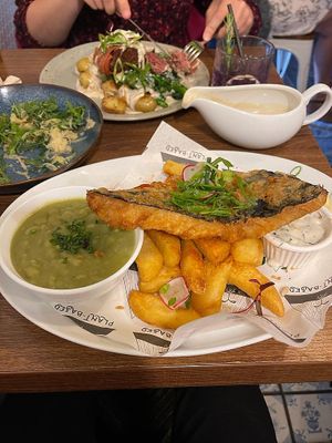 Fish and chips   at Unity Diner in East London