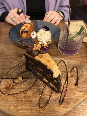 Chocolate, caramel cake  at Unity Diner in East London