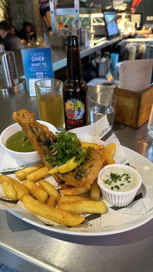 Award winning fish and chips   at Unity Diner in East London