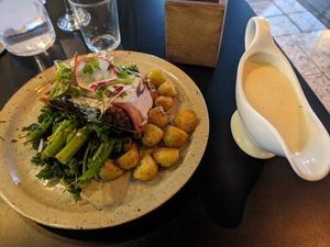Vegan 3D printed meat and mushroom gravy at Unity Diner in East London