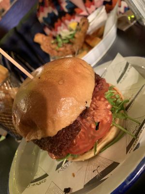 Vegan steak burger  at Unity Diner in East London