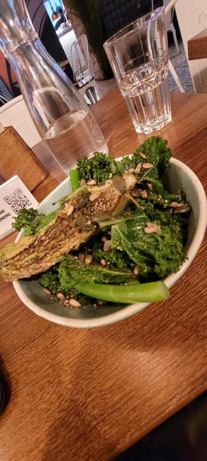 Garlicy greens at Unity Diner in East London