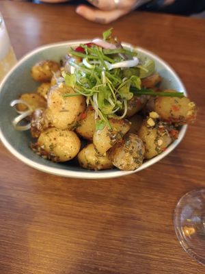 Chimichurri new potatoes at Unity Diner in East London