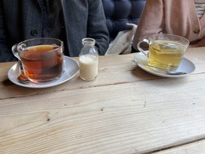 Breakfast tea and chamomile tea  at Unity Diner in East London