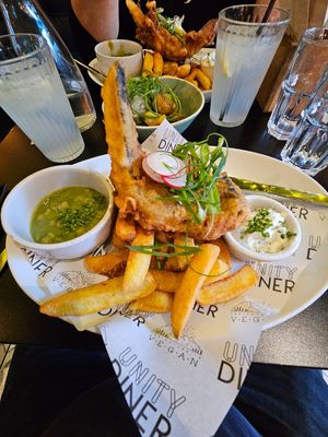 Incredible nofish and chips. at Unity Diner in East London