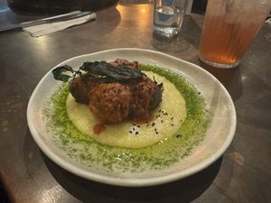 Meatballs and polenta  at Unity Diner in East London