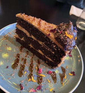 Salted caramel chocolate cake   at Unity Diner in East London
