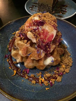 Raspberry Coulis Waffles #Veganuary at Unity Diner in East London