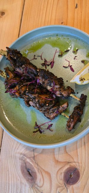 Mushroom skewers (gluten free) at Unity Diner in East London