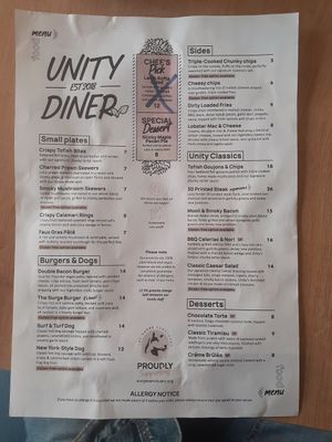 There's also a separate, cheaper lunch menu. at Unity Diner in East London
