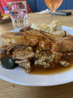 Amazing Sunday roast with a nice glass of rose. Perfection    at Unity Diner in East London