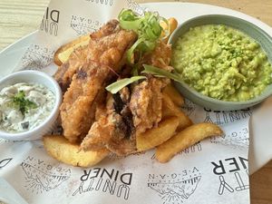 Fish and chips 😋   at Unity Diner in East London