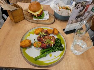 Steak 2.0, Double Bacon Burger, and Dirty Loaded Fries - all vegan! at Unity Diner in East London