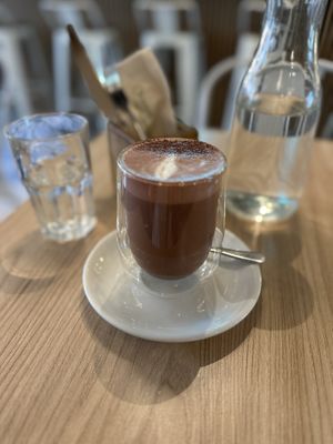 Red velvet latte  at Unity Diner in East London