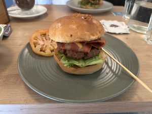 double BBQ bacon cheeseburger   at Unity Diner in East London
