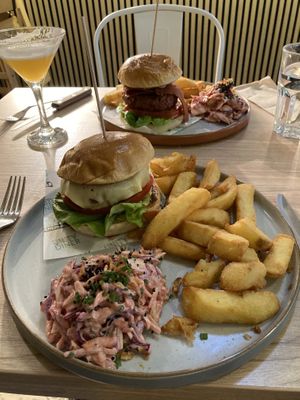 Burgers, fries and slaw  at Unity Diner in East London