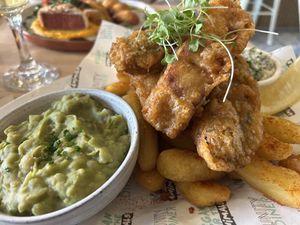 Fish and chips   at Unity Diner in East London