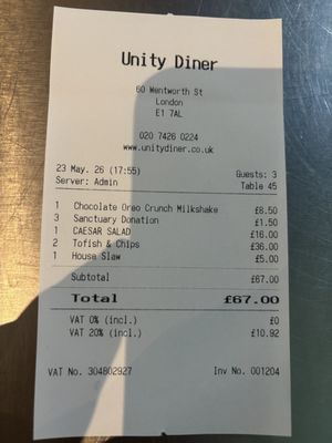   at Unity Diner in East London