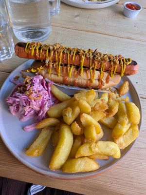 New York Hot Dog with Chips and Slaw at Unity Diner in East London