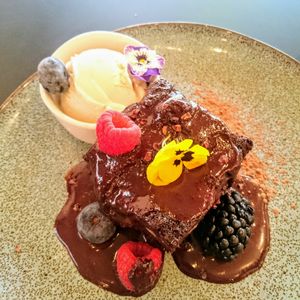 Chocolate brownie at Unity Diner in East London