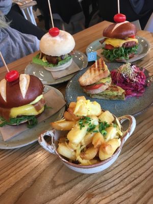 Lunch BLT toasties, moving mountain and surge burgers with bakon  at Unity Diner in East London