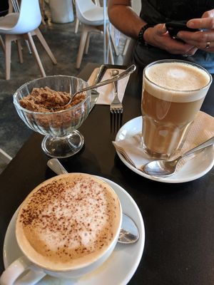 Latte and cappuccino at Unity Diner in East London