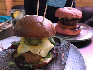 Chicken and beetroot burger at Unity Diner in East London