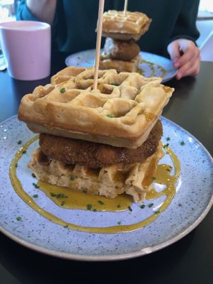 Chicken & waffles at Unity Diner in East London