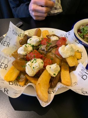 The poutine vegan version of a canadian confort food, really really good at Unity Diner in East London