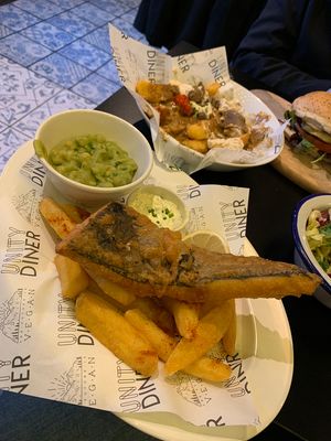 Yes it is vegan!!!Fish & chips, a must give a try, so english  at Unity Diner in East London