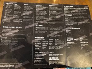 Menu  at Unity Diner in East London