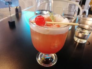 Cherry cocktail at Unity Diner in East London