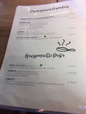 Speisekarte at Steiner's Cafe Restaurant Weinbar in Pinsdorf