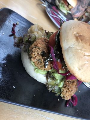 Falafel Burger  at Steiner's Cafe Restaurant Weinbar in Pinsdorf