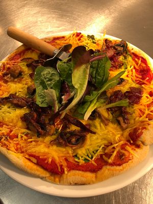 Mushroom, Red Onion and Basil Pizza at The Davron Hotel in Fraserburgh