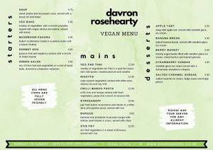 Newly updated vegan menu - Davron  at The Davron Hotel in Fraserburgh