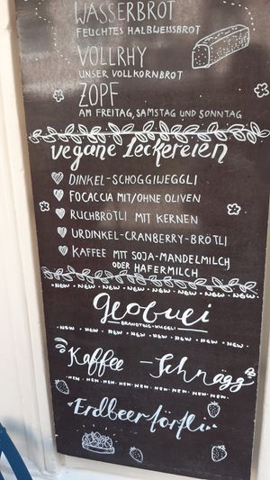 Vegan menu items at Bäckerei KULT in Basel
