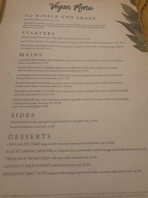 Vegan menu  at The Anchor Inn in Wirral