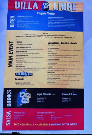 Separate Vegan Menu  at Dilla Libre in Phoenix