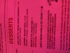 Menu part 2. at Pizza Punks in Newcastle Upon Tyne