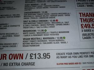 Menu part 3. at Pizza Punks in Newcastle Upon Tyne