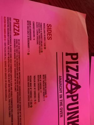 Menu part 4. at Pizza Punks in Newcastle Upon Tyne