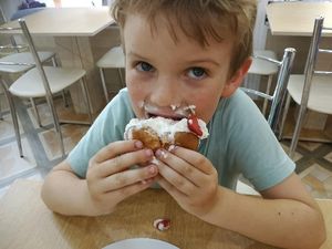 veggie Yorkshire pudding with cream and strawberries, yum! at Anglia Café - Maybe closed in Plovdiv