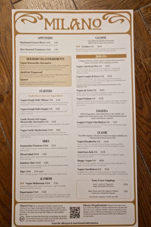 Vegan (!) menu per 26.09.2023 at Milano in Galway