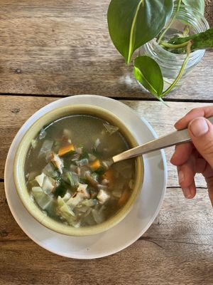Miso soup with veggies   at Ananda Tree House in Kathmandu