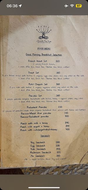 Buckwheat banana pancakes looked promising! Gluten free 😍  at Ananda Tree House in Kathmandu